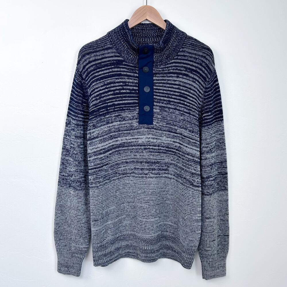 Express Men's XL Knit Marled Navy Blue Grey Quarter-Snap Pullover Knit Sweater